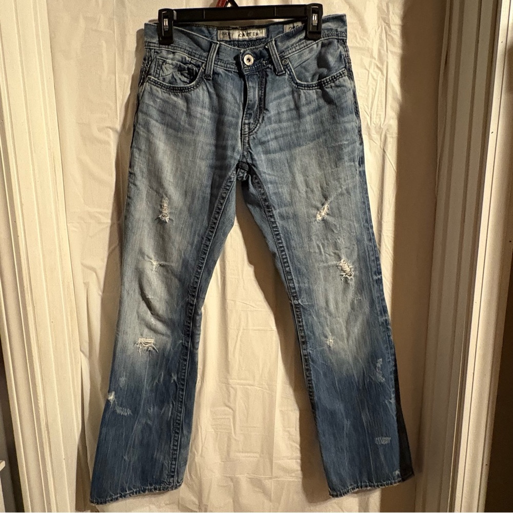 Buckle BKE Carter Medium Wash Straight Whiskers Mens Jeans Sz 28S Blue Denim